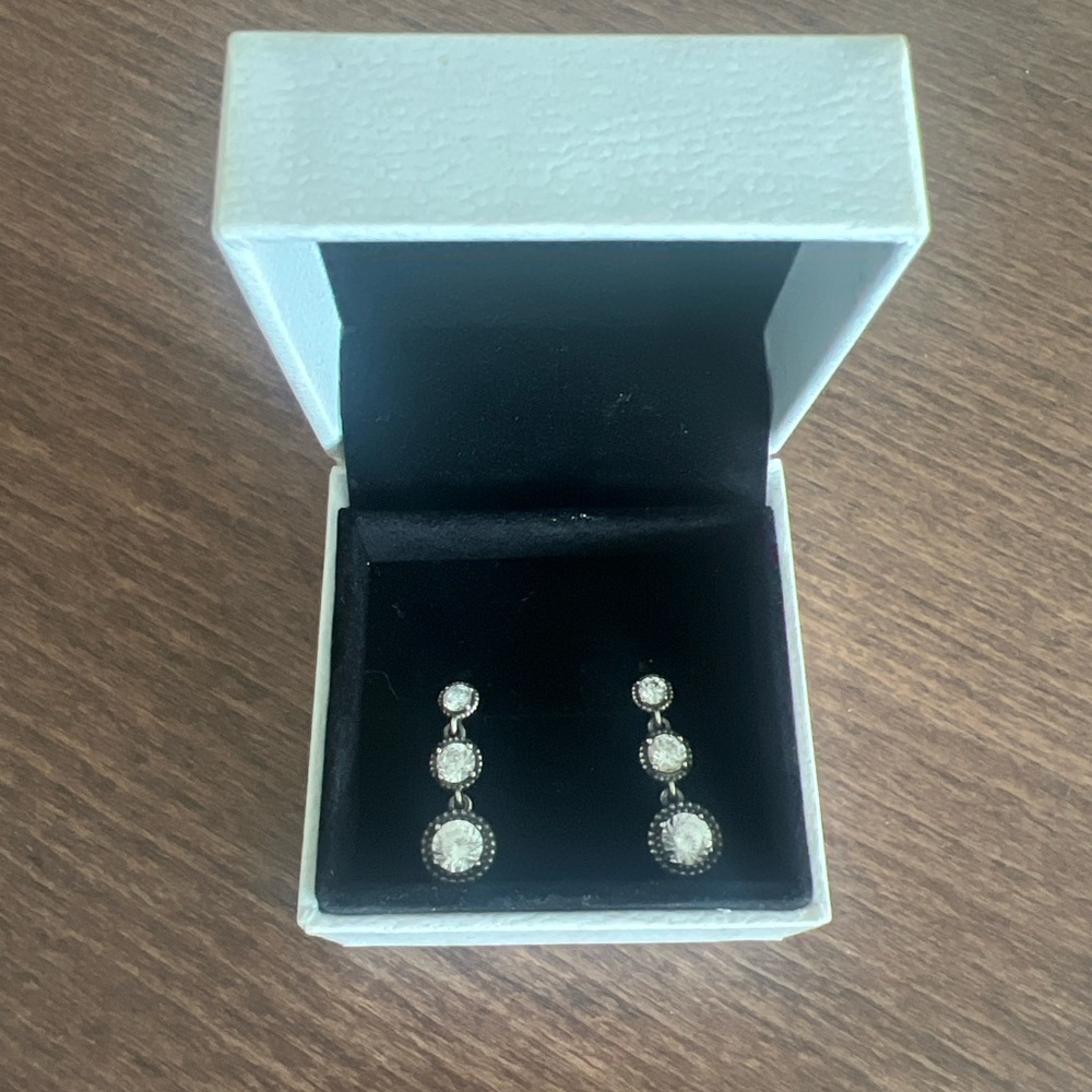 Pandora Silver Drop Earrings with Stones